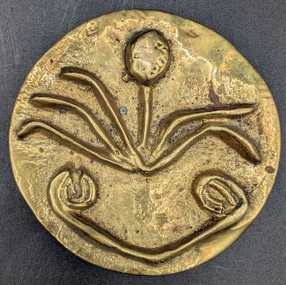 Vintage Brutalist Sand Cast Brass Buckle, Abstract Flower, Celtic, Artist Made